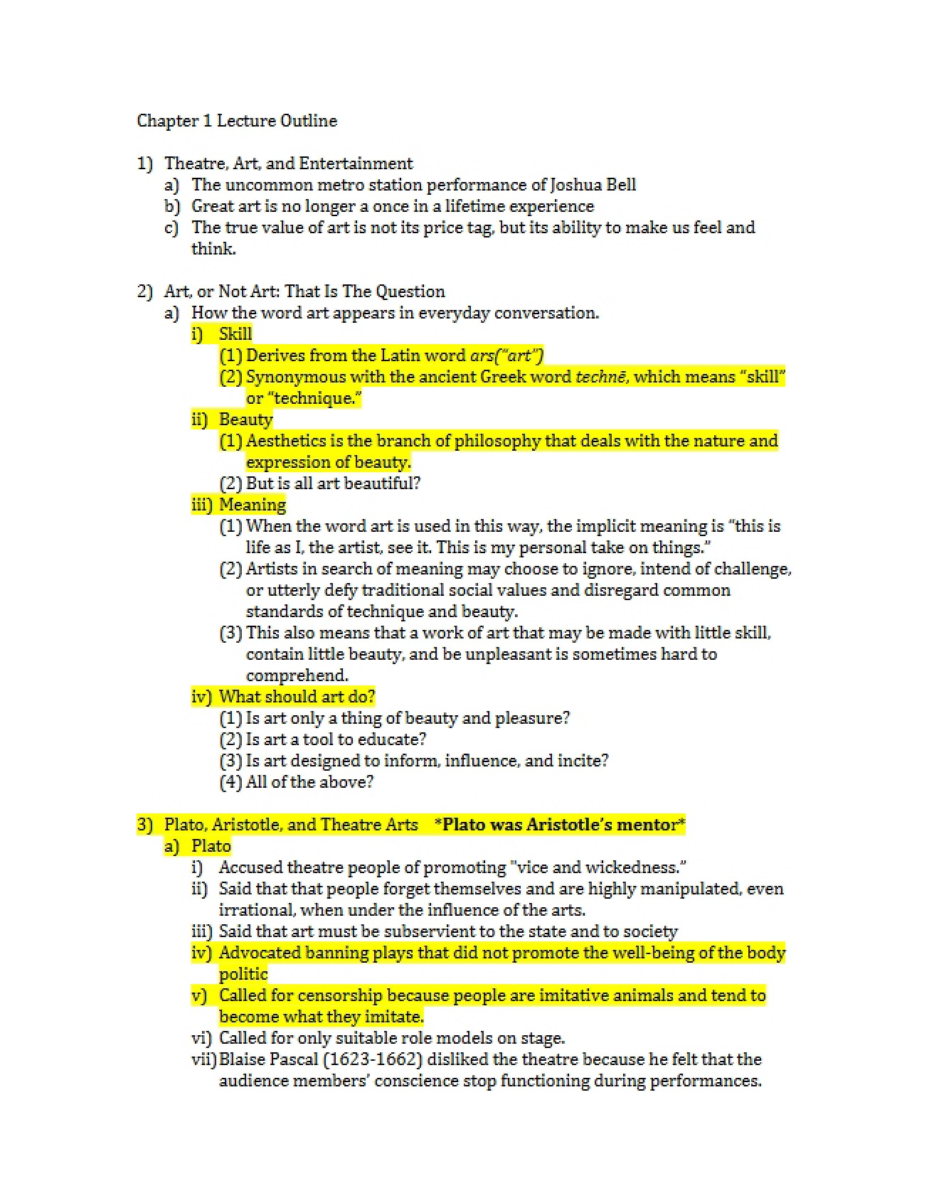 Theatre Appreciation Lecture 1 Overview