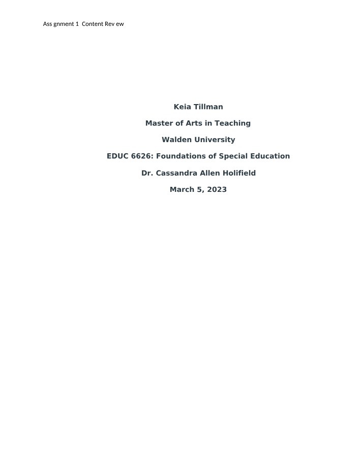 Assignment 1 Content Review - Transition Services for Students with Disabilities