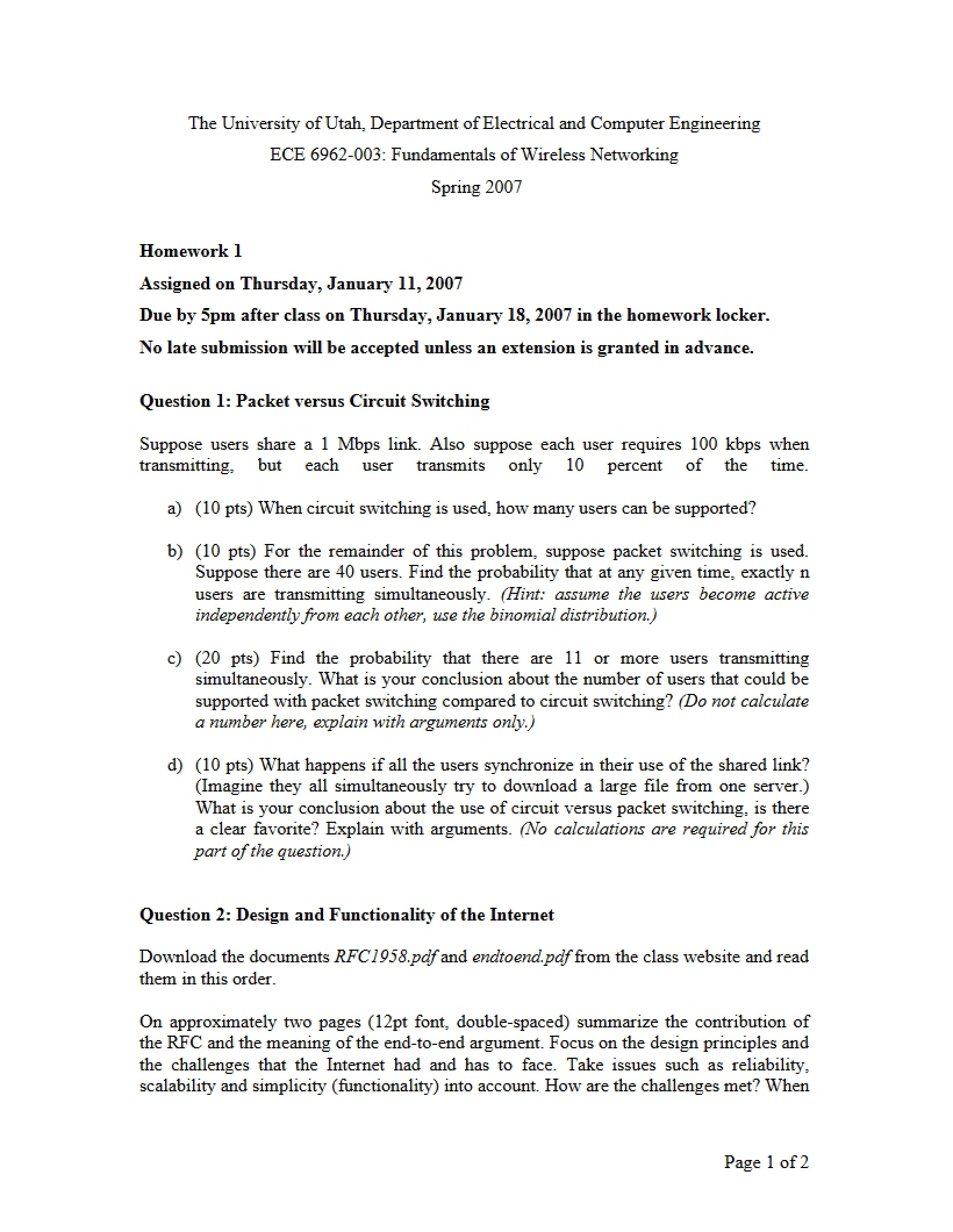 Wireless Networking First Assignment
