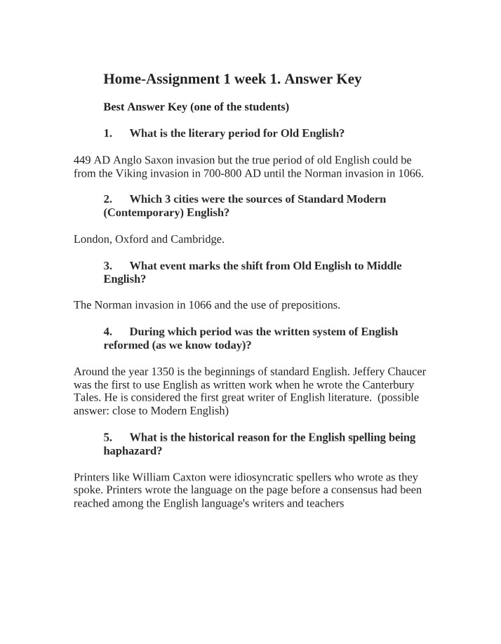 Week 1 Home Assignment 1 - Answer Key