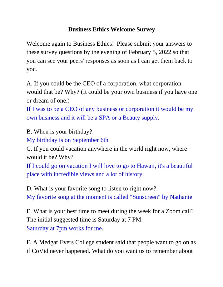 Business Ethics Survey