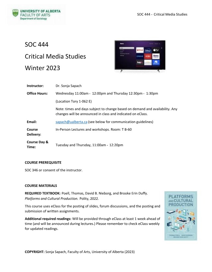 Winter 2023 Course Outline for Critical Media Studies (SOC 444)