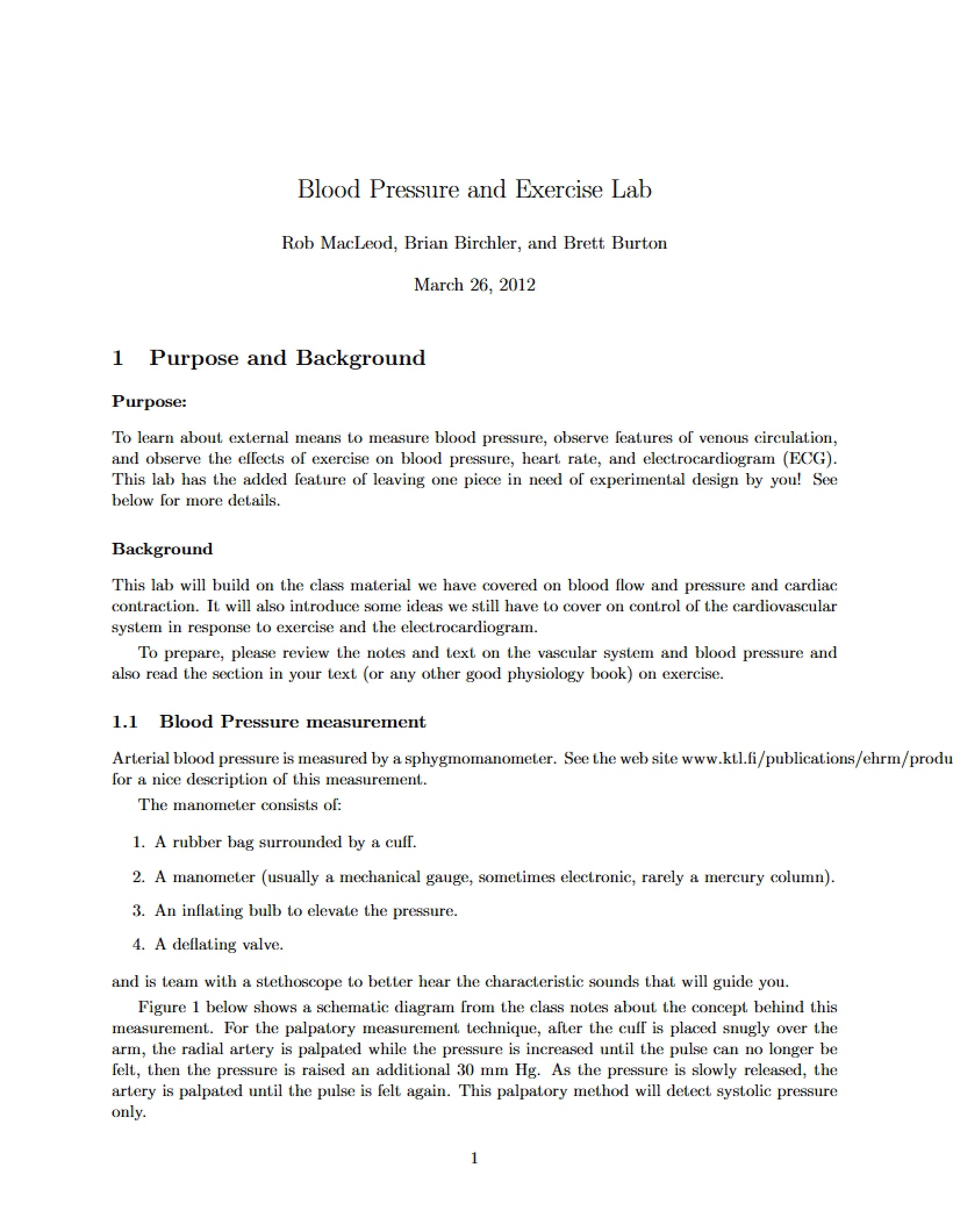 Lab on Exercise and Blood Pressure