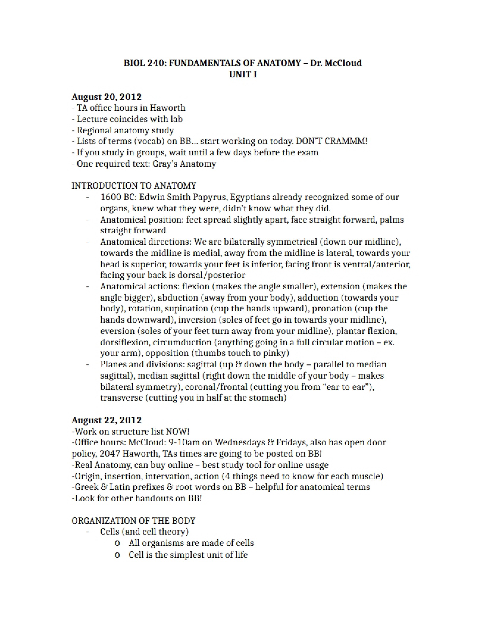 Lecture Notes for First Exam