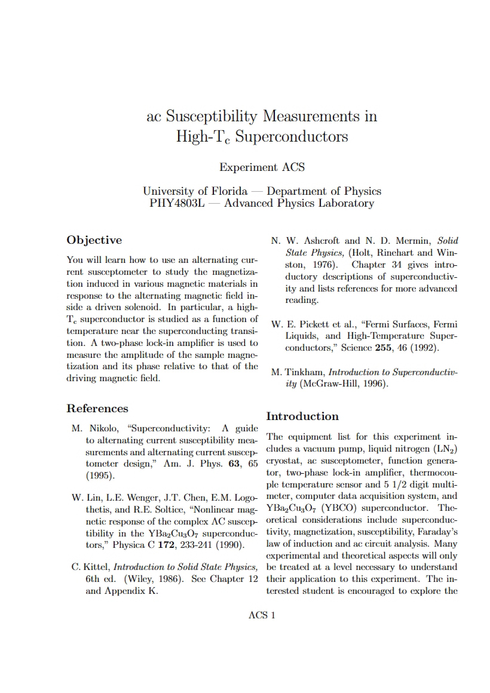 High-Tc Superconductors AC Susceptibility Measurements