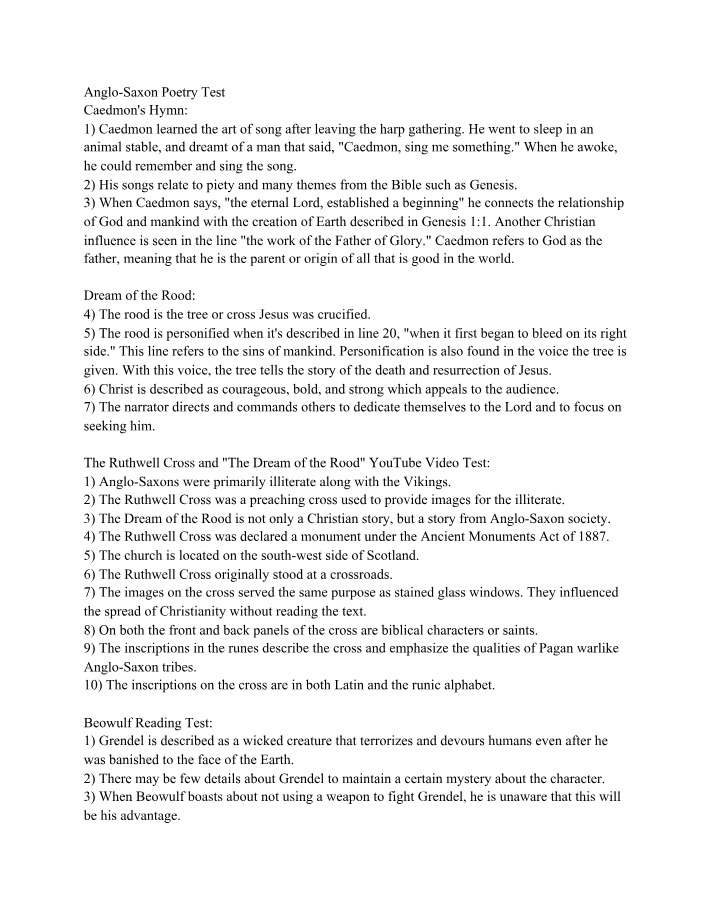 Test on Anglo-Saxon Poetry
