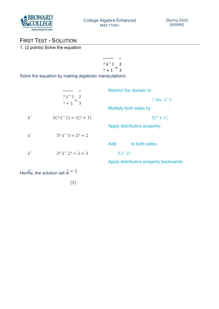 College Algebra - Solving Equations and Inequalities