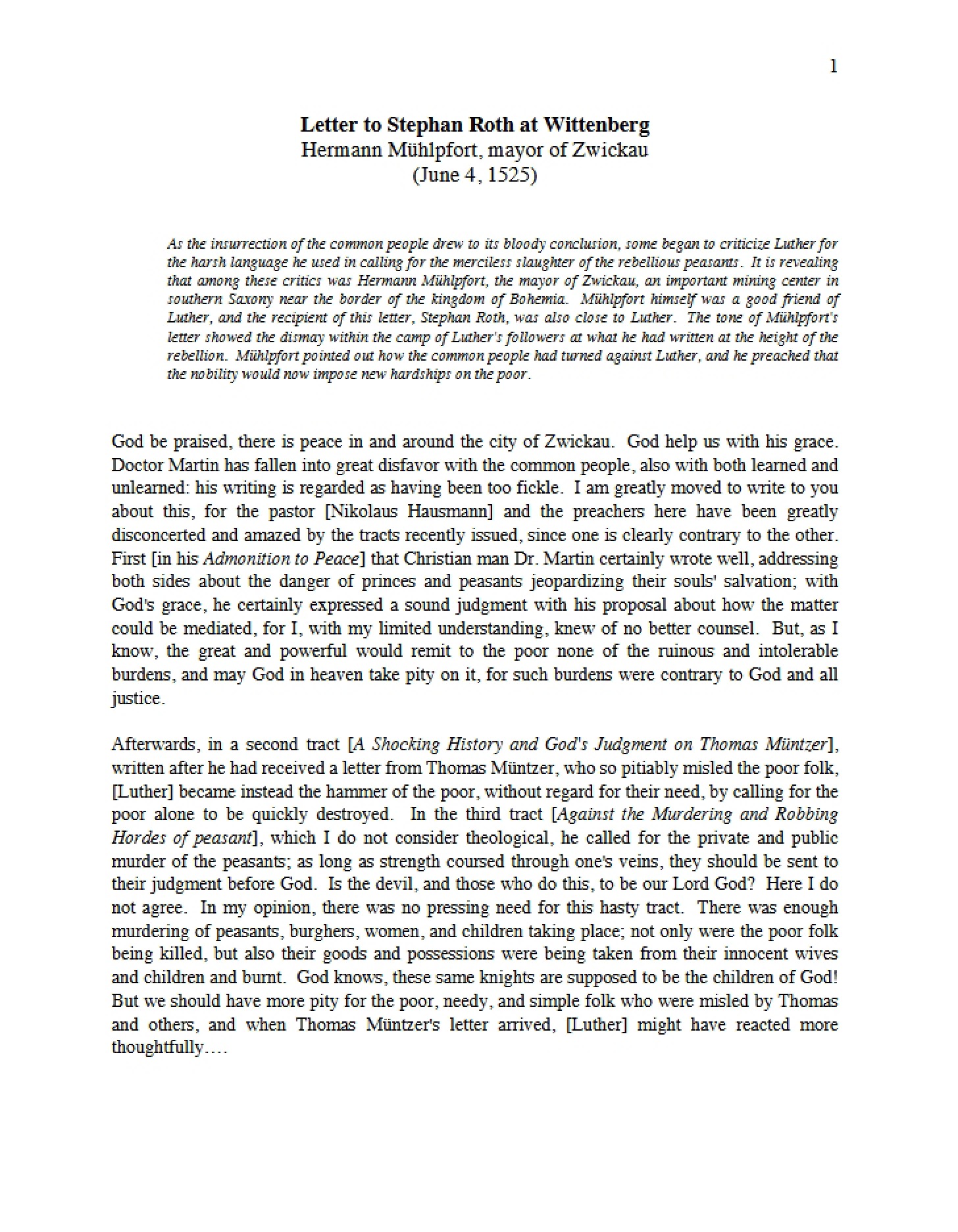 Stephan Roth Letter