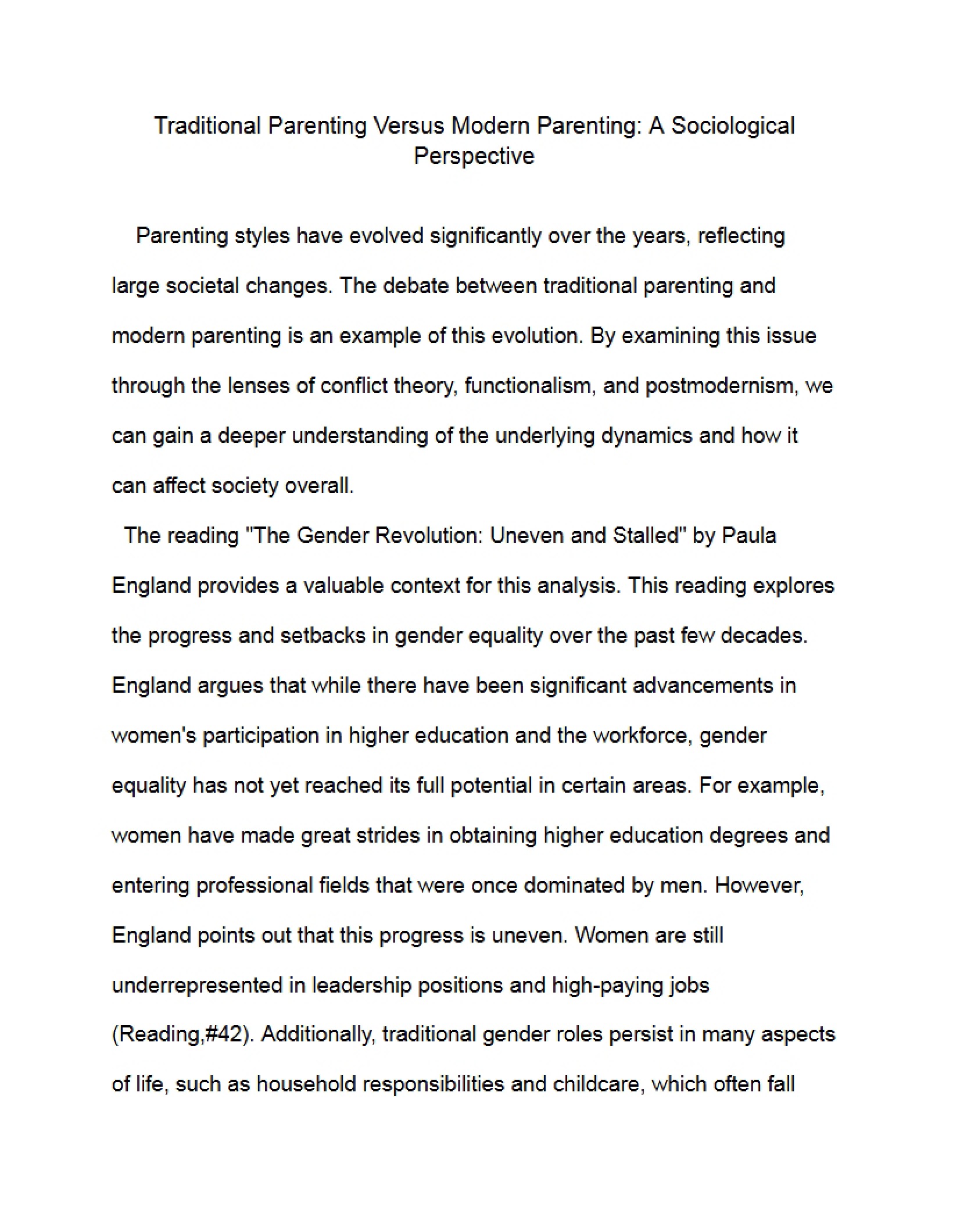 Sociological Perspective Modern vs Traditional Parenting