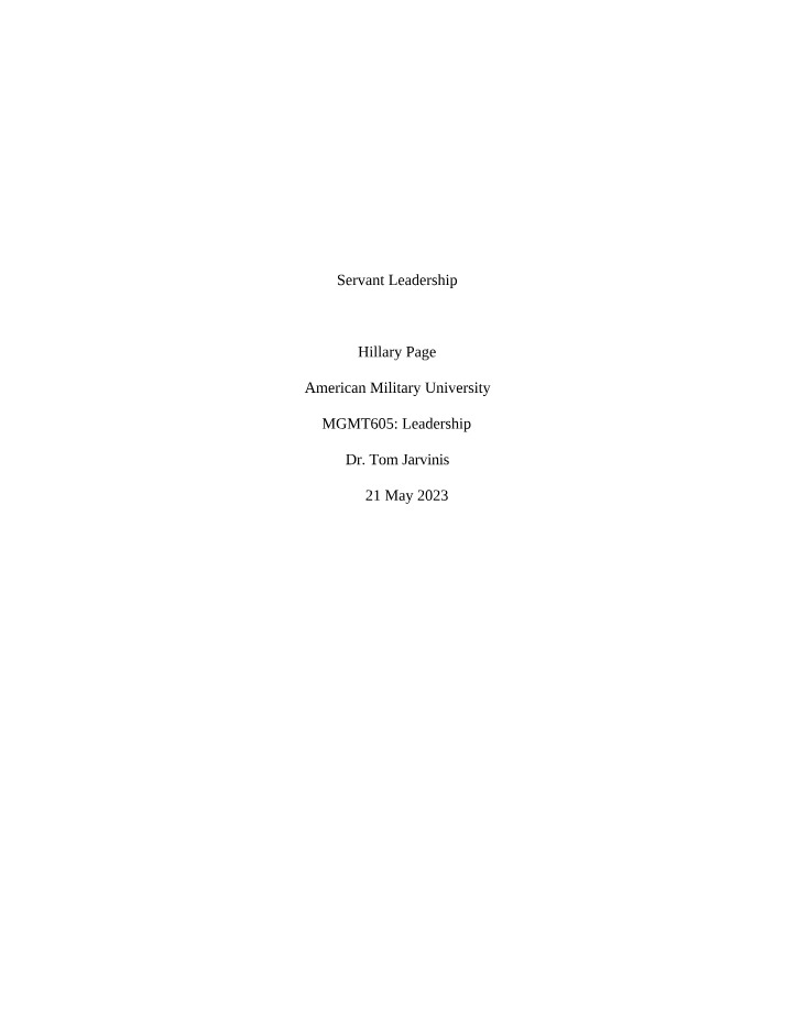 Week 7 Servant Leadership Final Paper