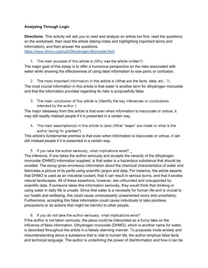 The Truth About Dihydrogen - An Analysis Through Logic