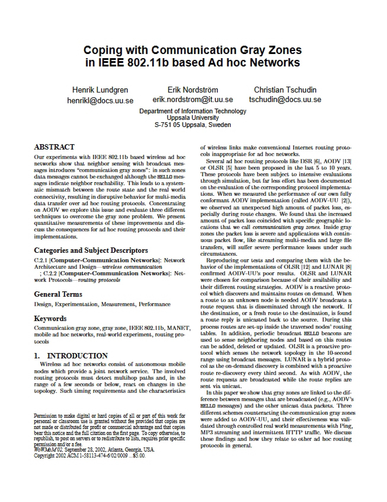 Coping with Gray Zones in 802.11b Ad Hoc Networks