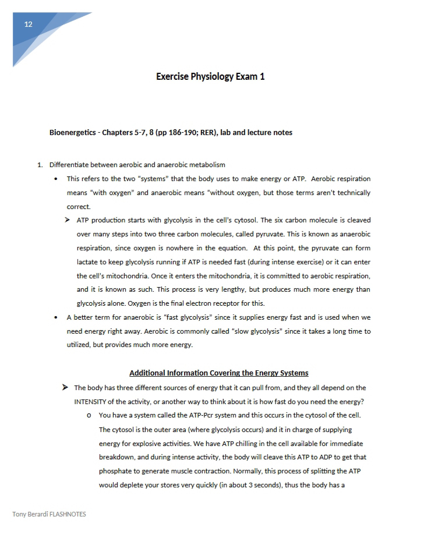 Exercise Physiology Test 1