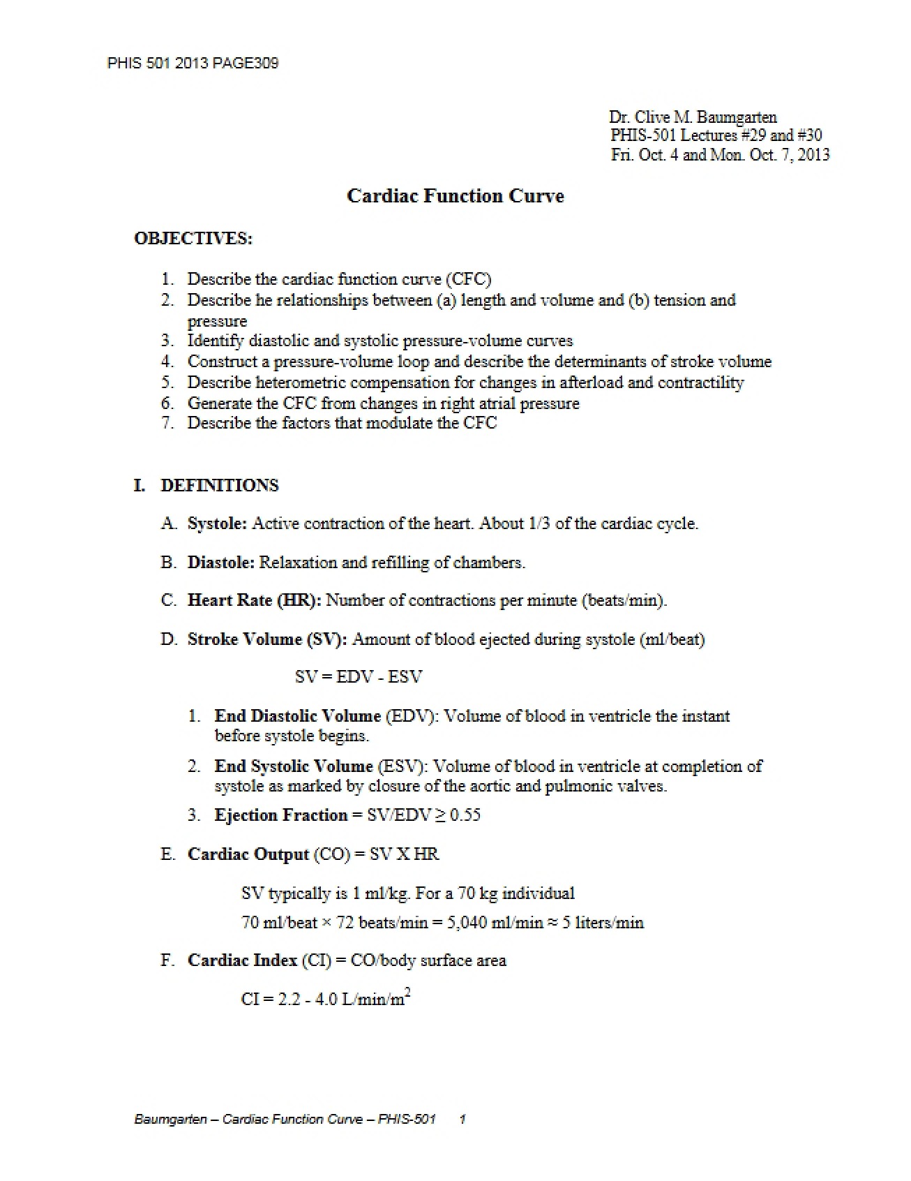 Lectures 29-30 Cardiac Function Curve
