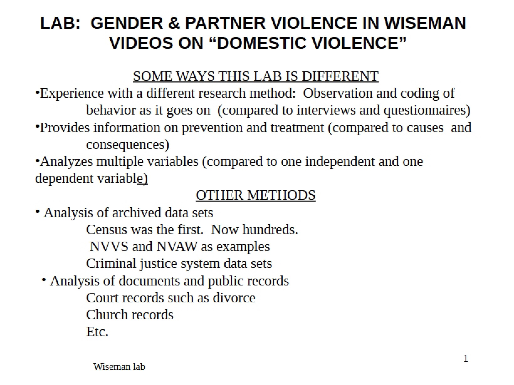 Wiseman Videos on Domestic Violence Partner Violence and Gender