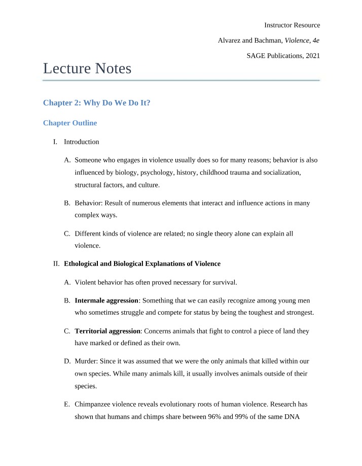 Violence - Lecture Notes