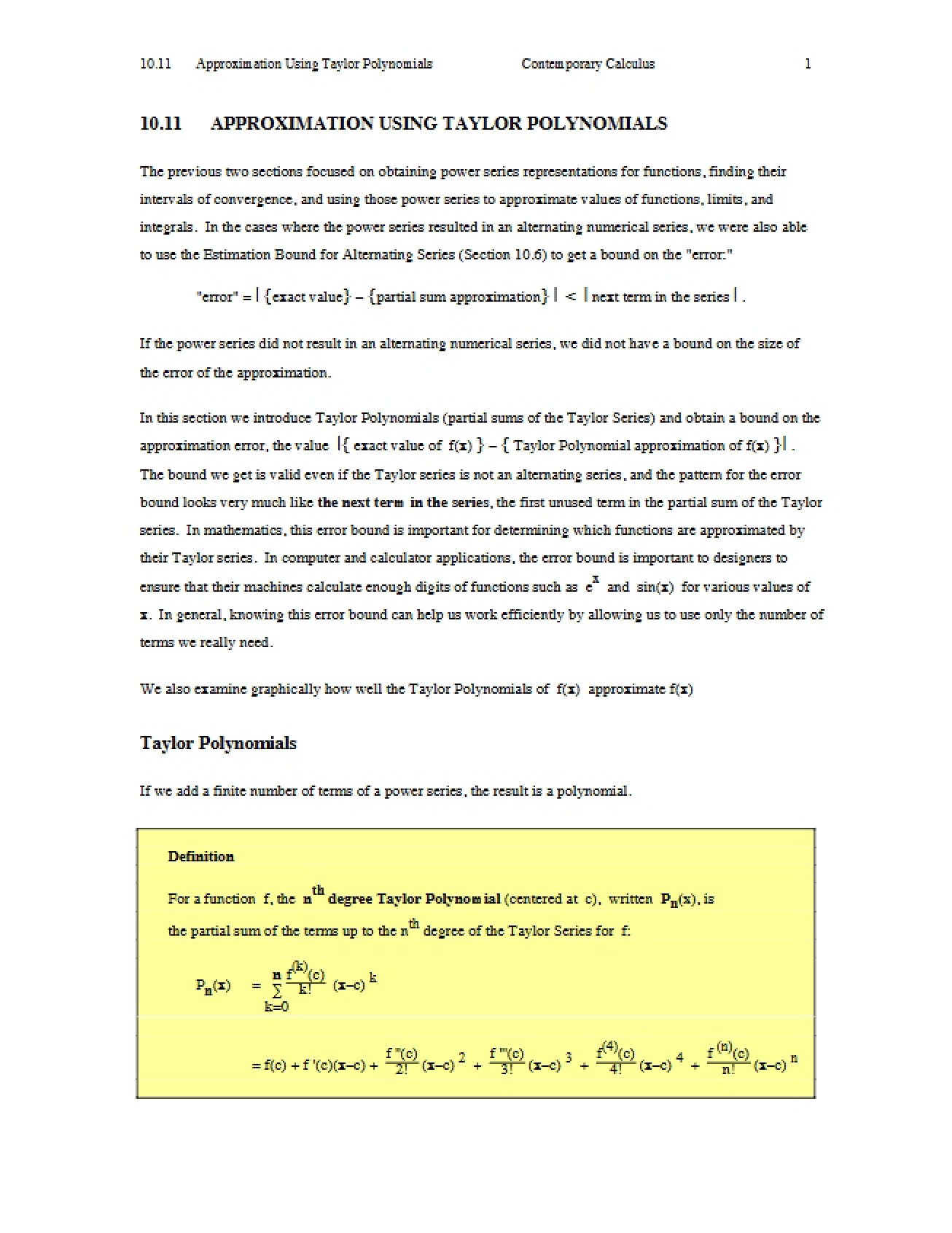 Taylor Polynomial Approximations