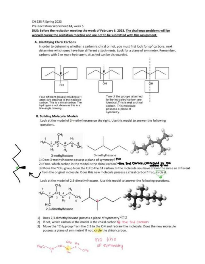Worksheet on Identifying Chiral Carbons