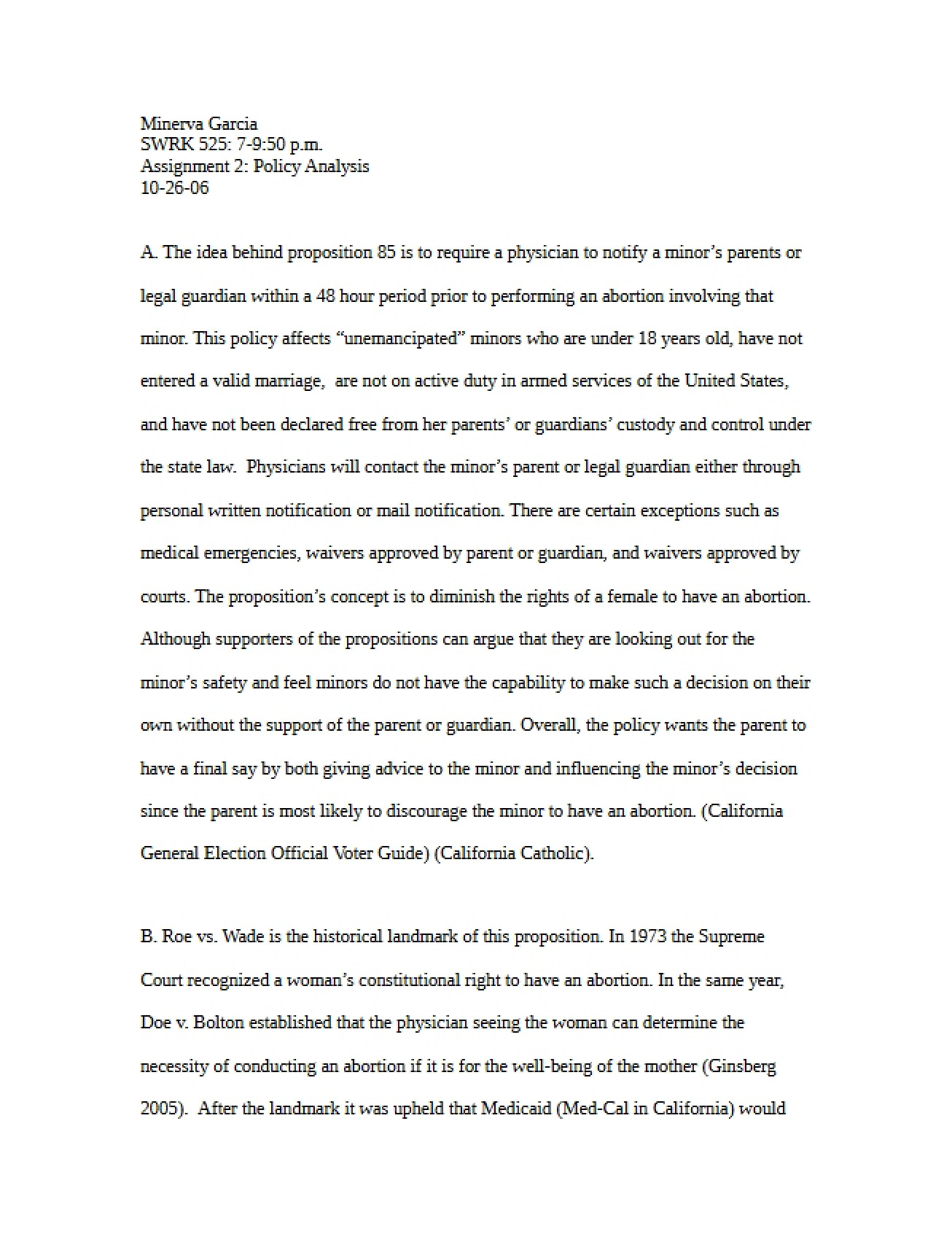 Analyzing Policy Assignment 2