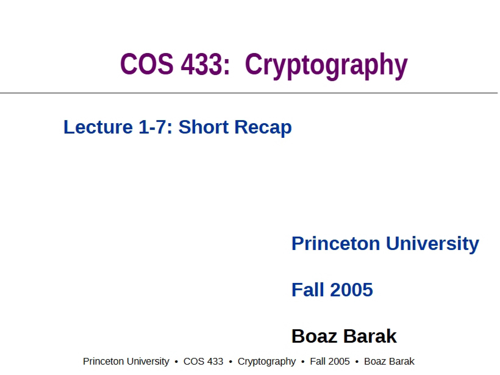Cryptography Lecture