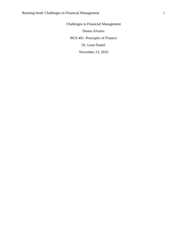 Challenges in Financial Management - Ethical Integrity
