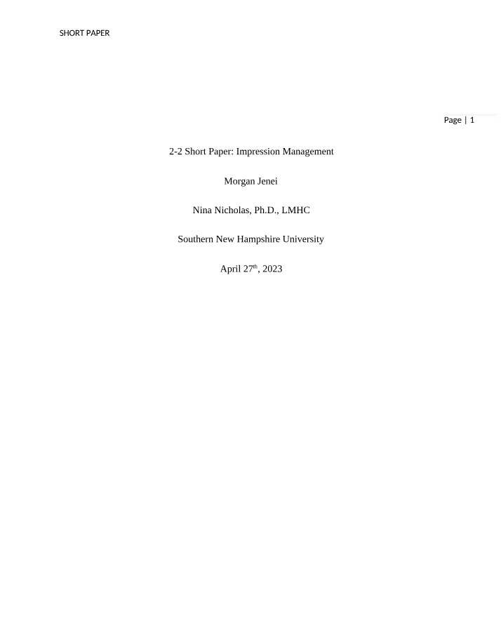 Impression Management Short Paper