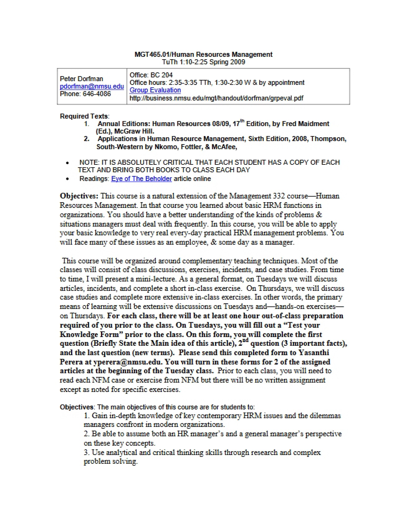 International Human Resource Management Course Syllabus