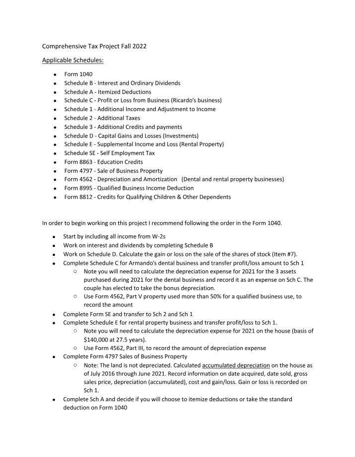 Comprehensive Tax Project for Fall 2022