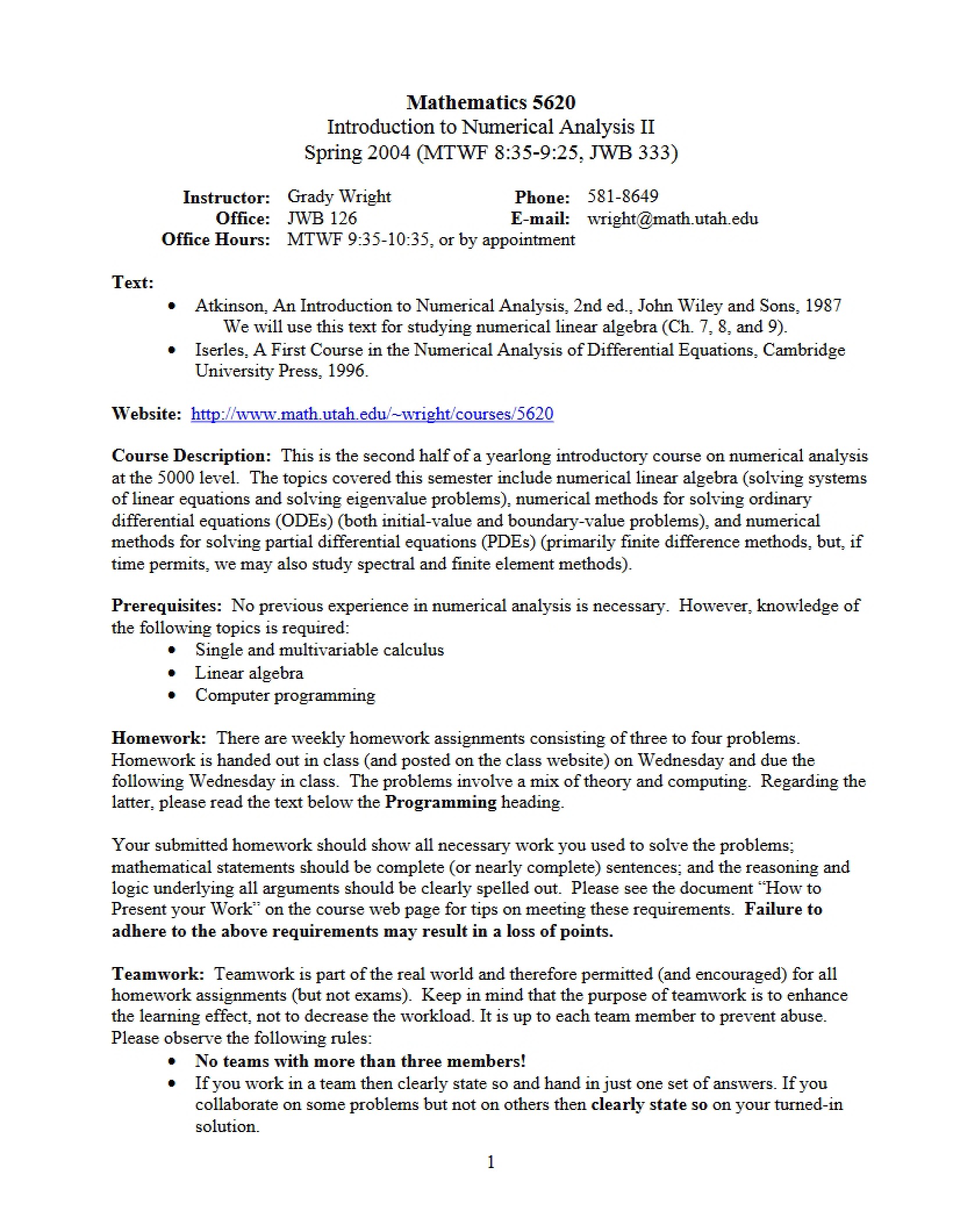 Math 5620 Course Outline