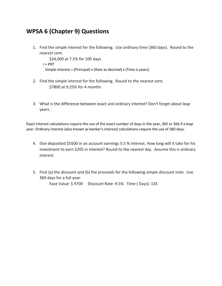 Chapter 9 Questions and Solutions - WPSA 6