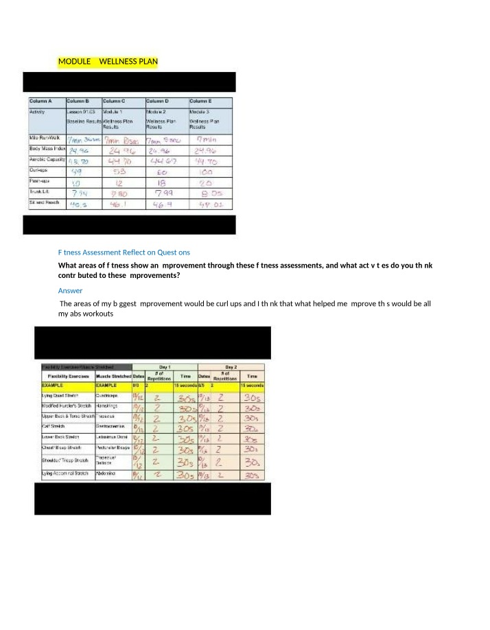 Reflection on Improvements in Fitness Assessments and Activities