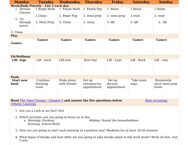 Dylan's Weekly Plan 1