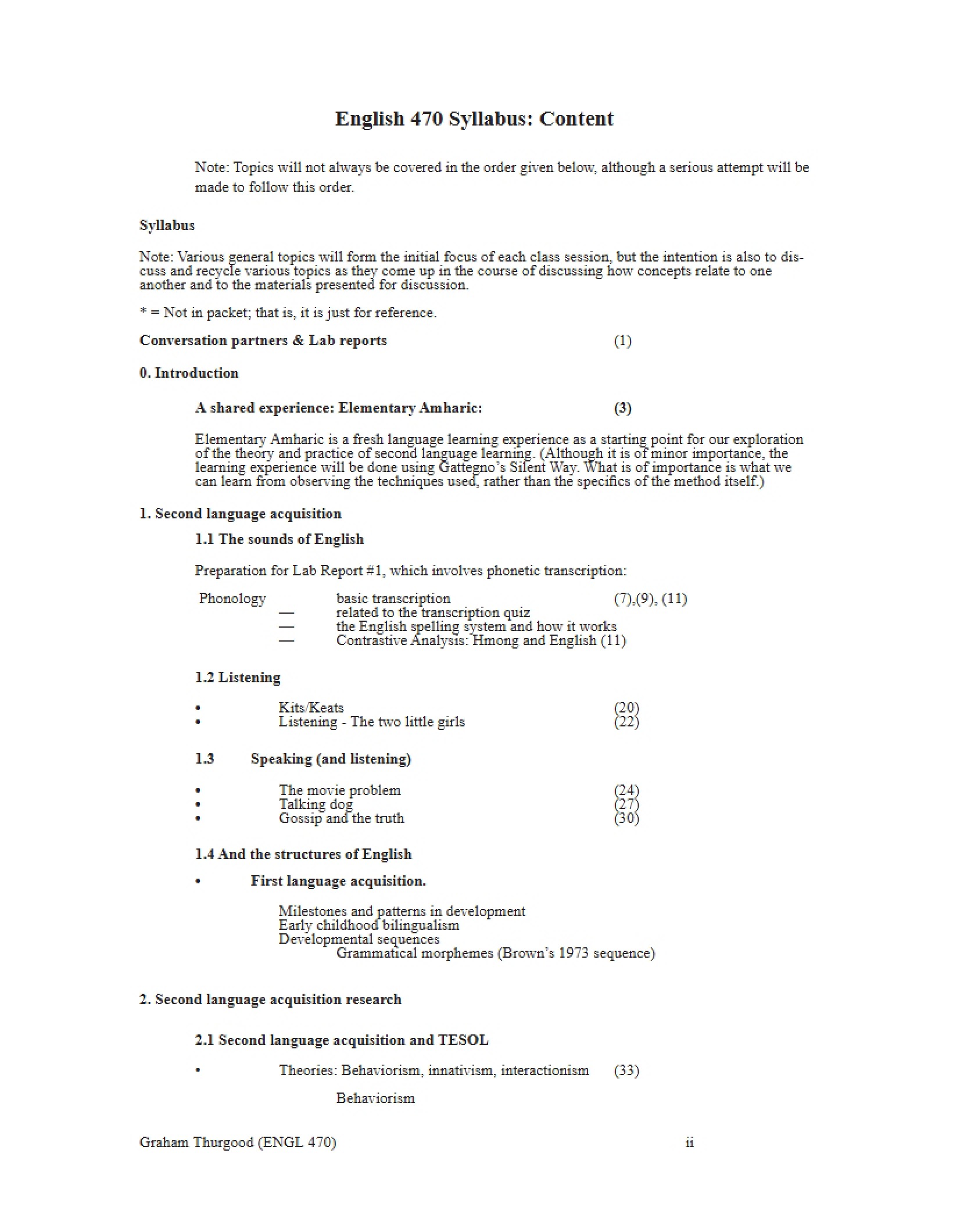 SLA Course Syllabus