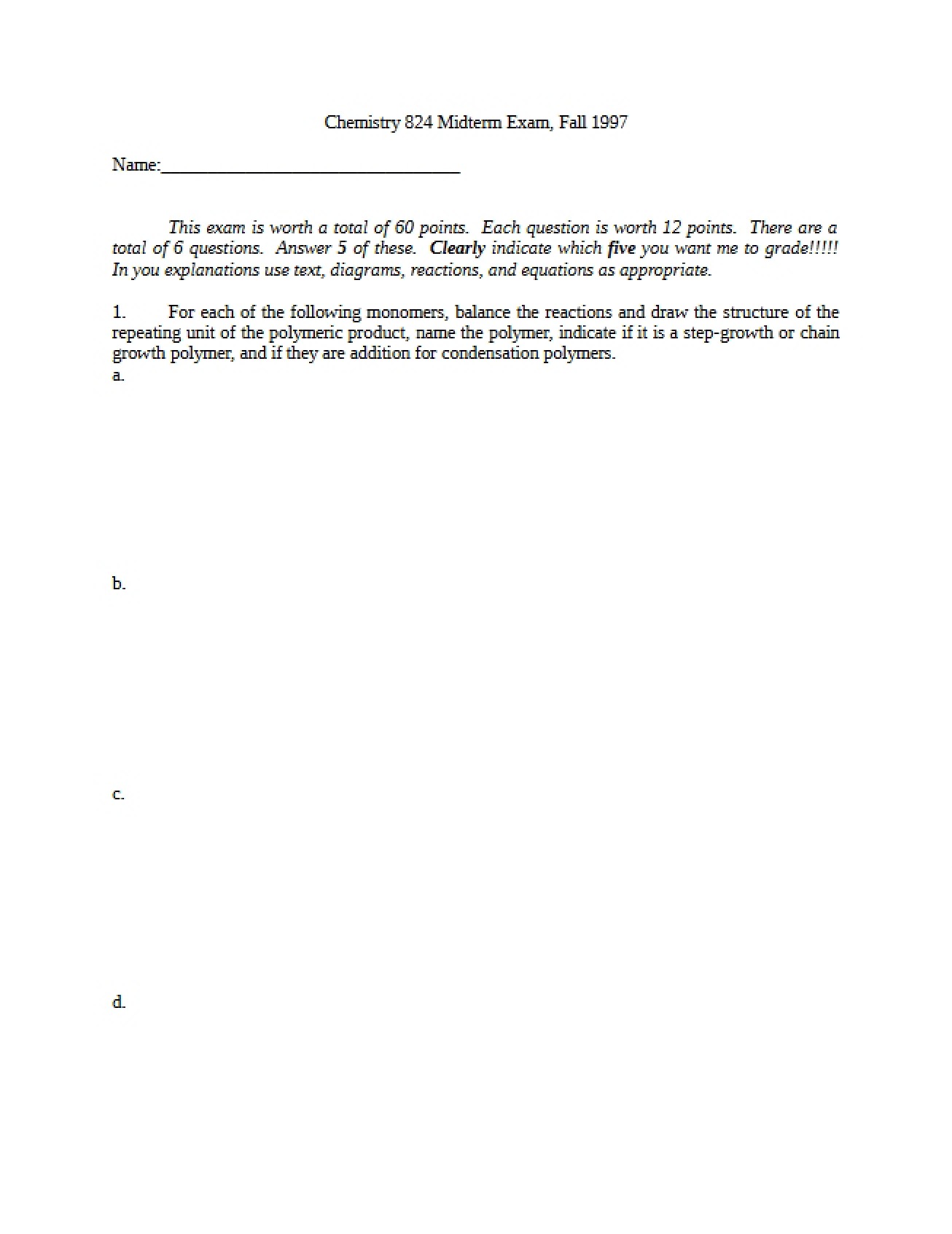 Midterm Assessment for Chem 824