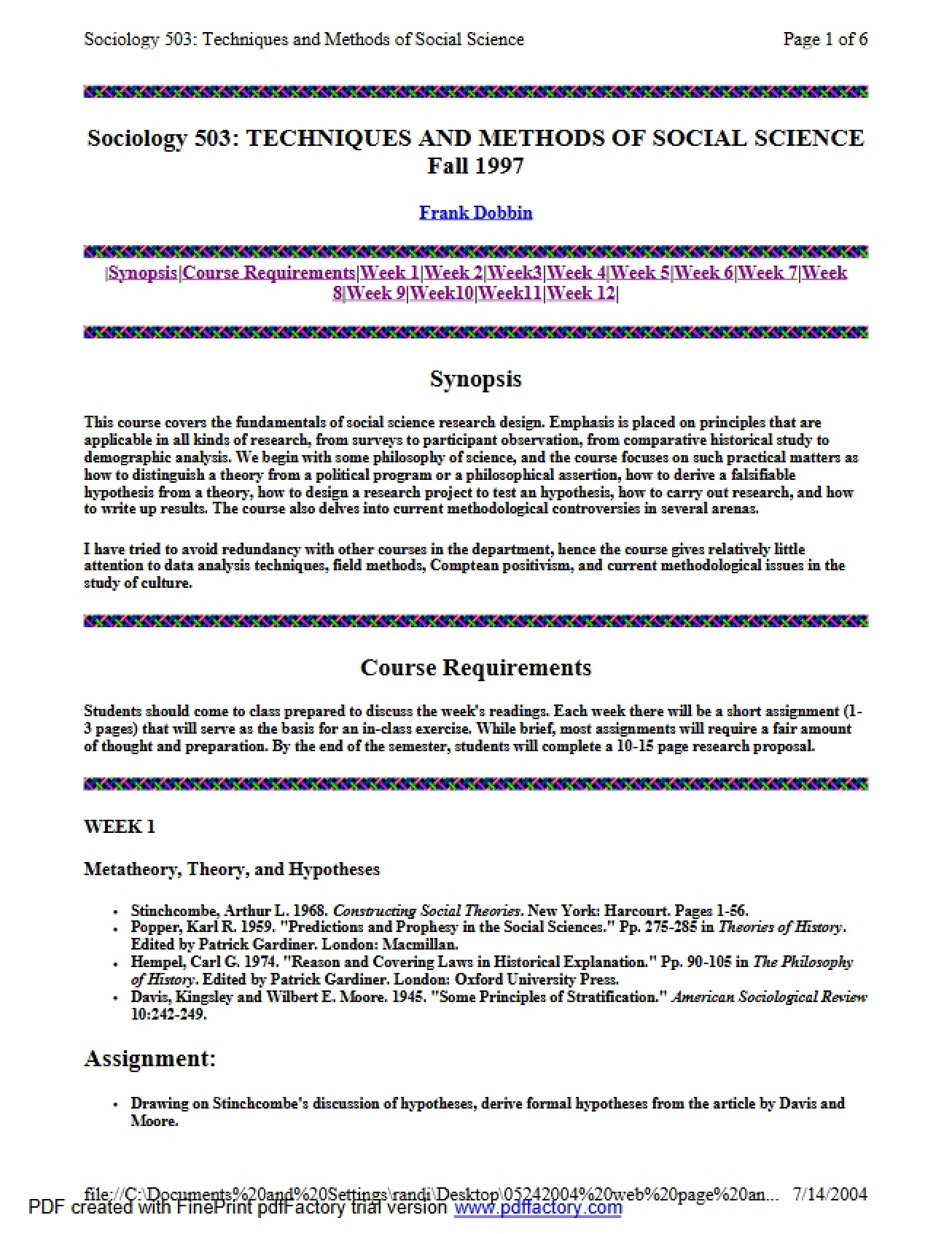Social Science Techniques Syllabus