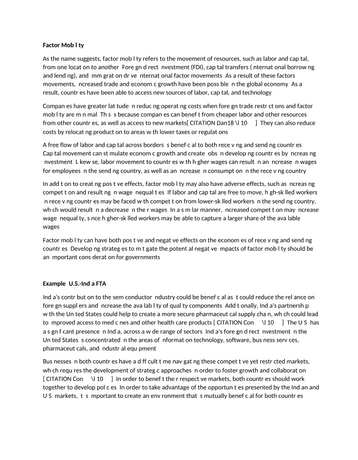International Trade and its Implications for Factor Mobility
