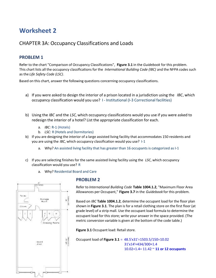 Worksheet 2 - Occupancy Classifications and Loads
