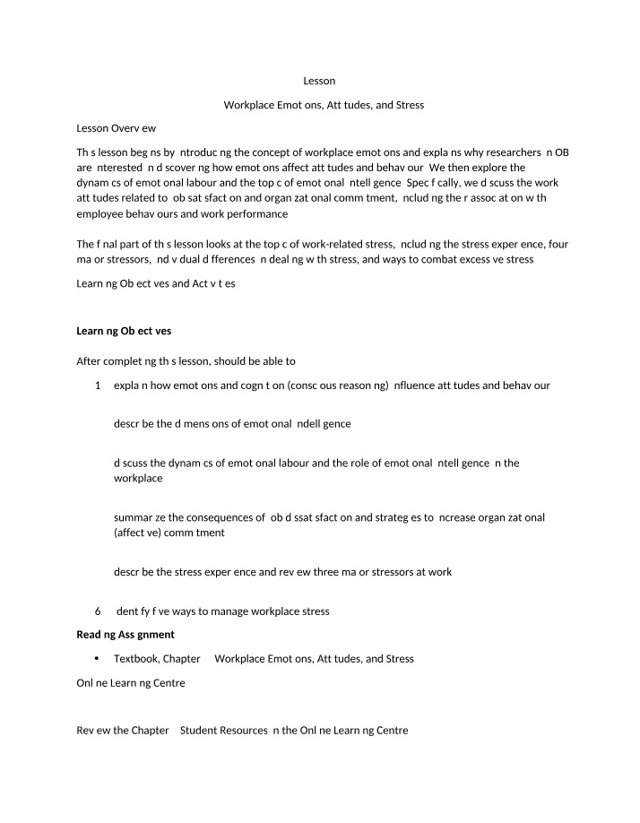 Workplace Emotions, Attitudes, and Stress - Lesson 4