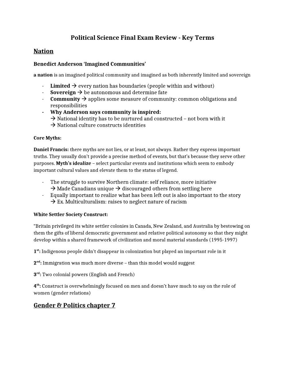 Key Terms for Political Science Final Exam