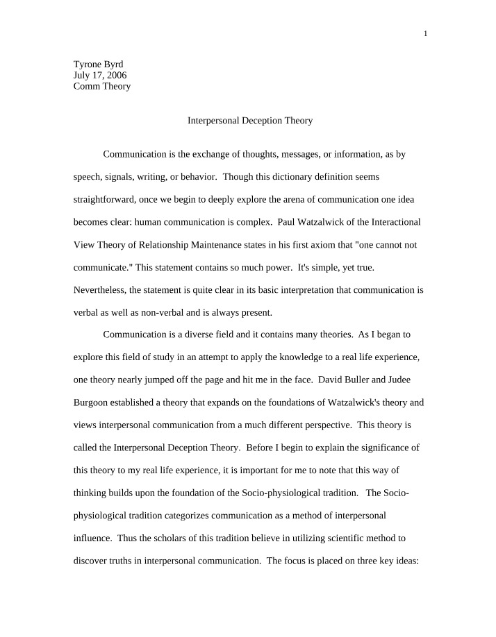 Interpersonal Deception Theory - Its Real-Life Significance