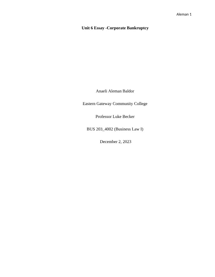 BUS203 - Unit 6 Notes