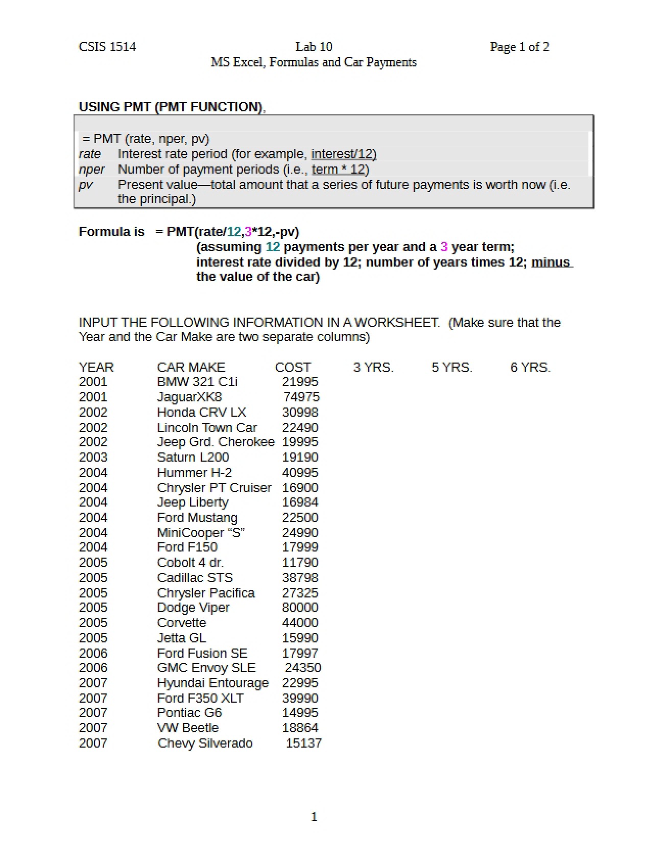 Car Payments (Lab 10)
