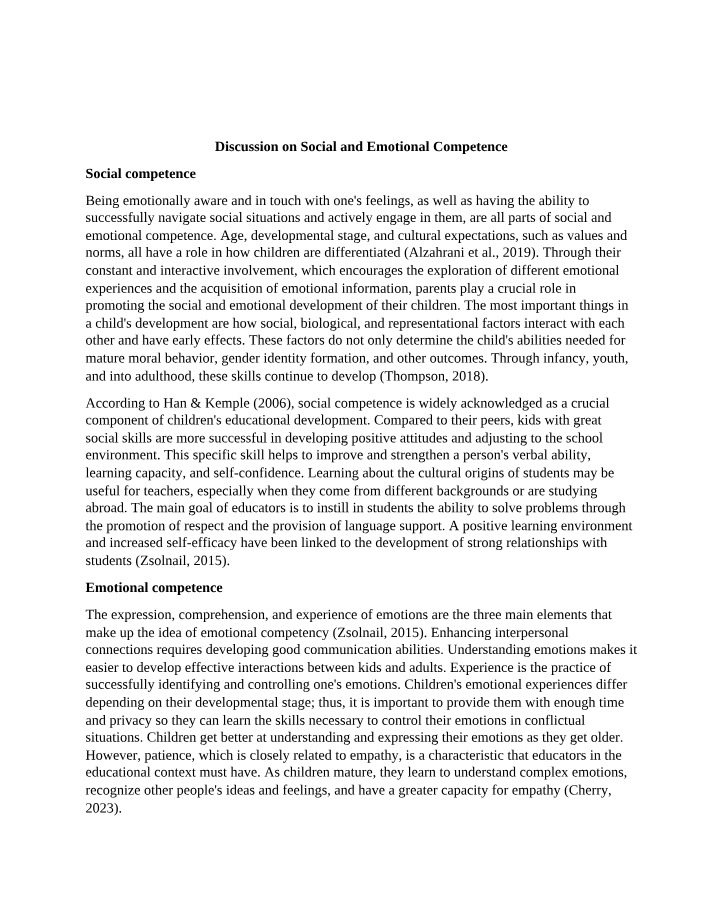 Social and Emotional Competence Discussion