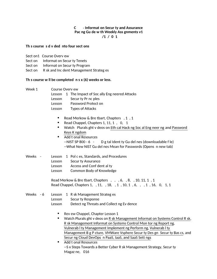 Information Security and Assurance - Course Overview