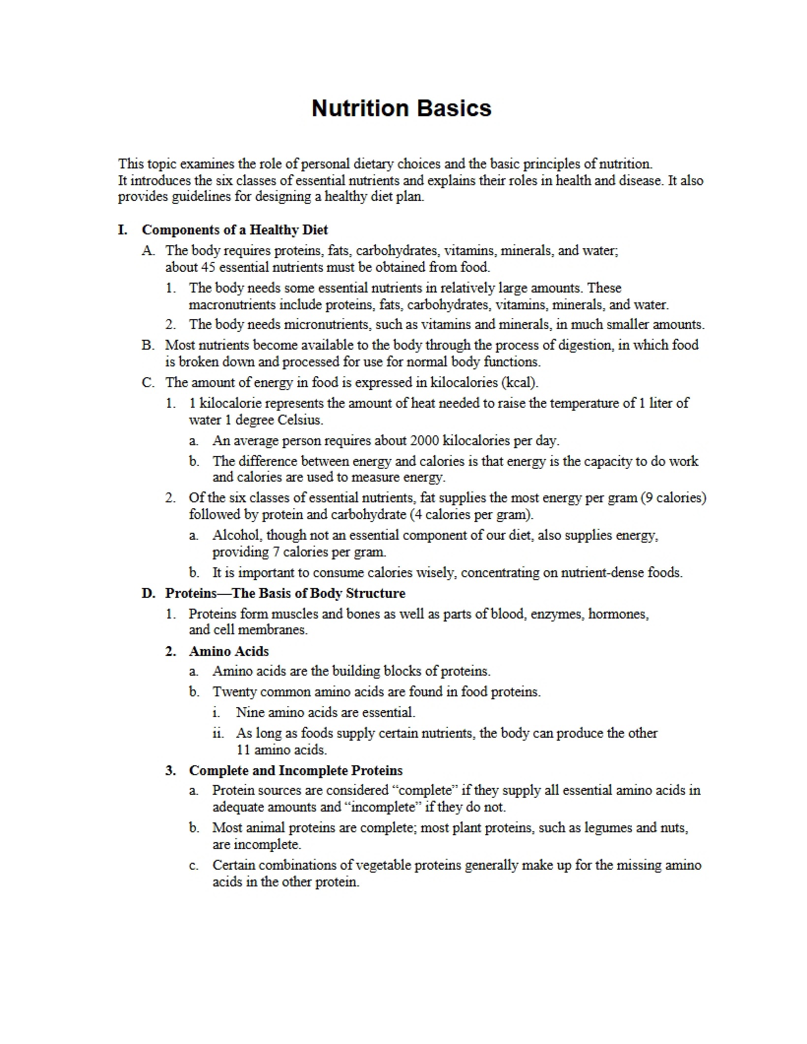 Basic Nutrition Outline