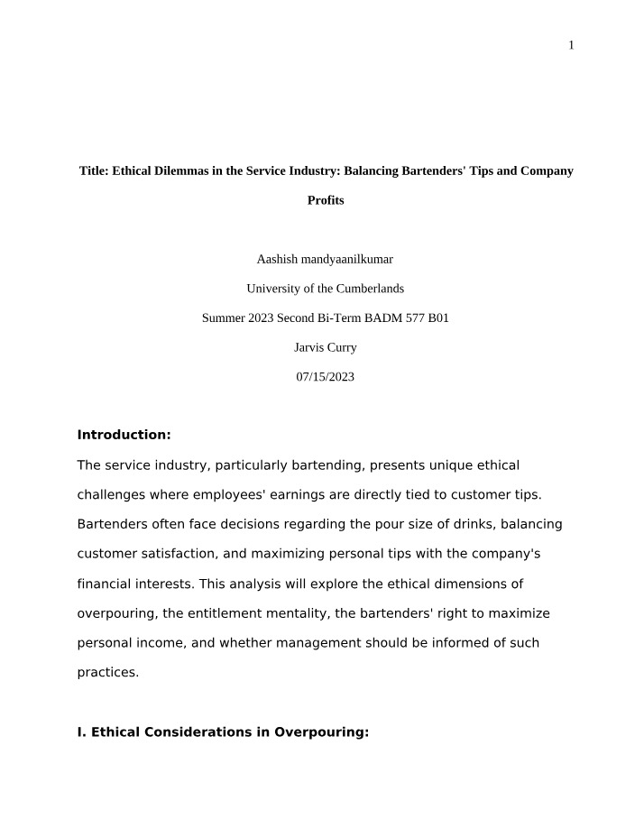 Ethical Dilemmas - Balancing Tips and Profits in the Service Industry