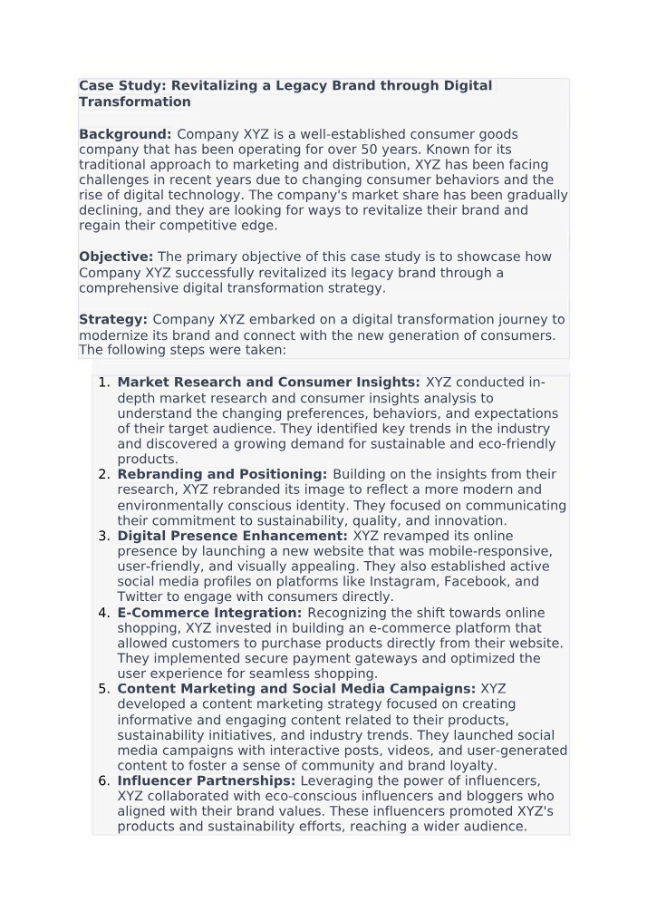 XYZ Digital Transformation - Case Study