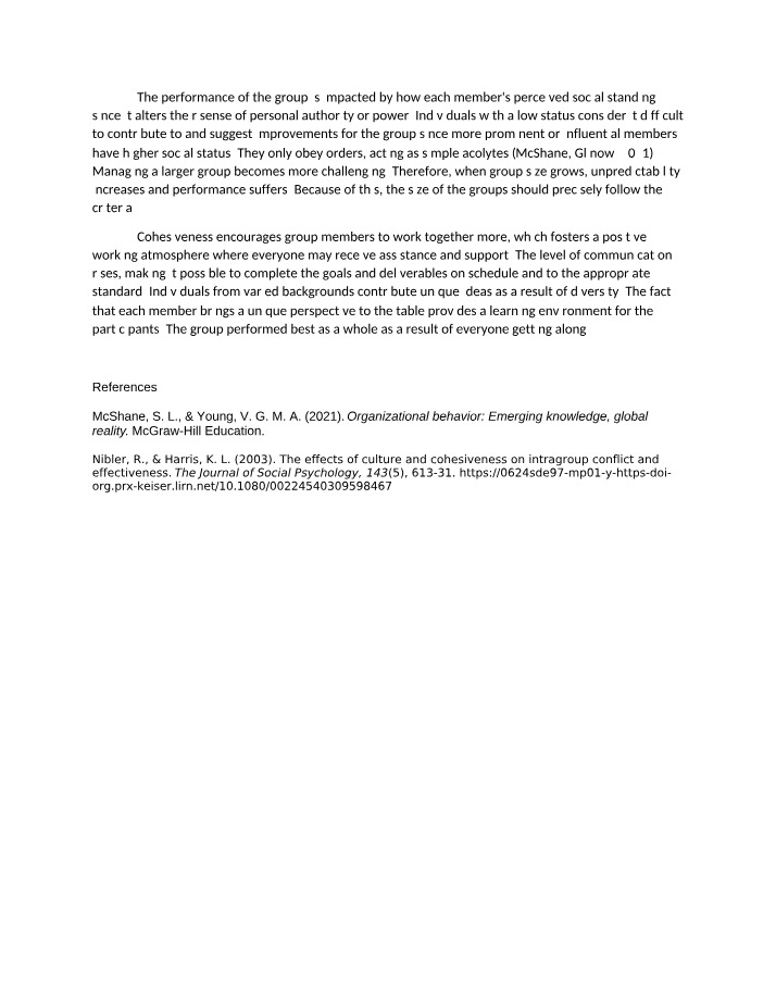Performance Impact of Group Size and Social Standing