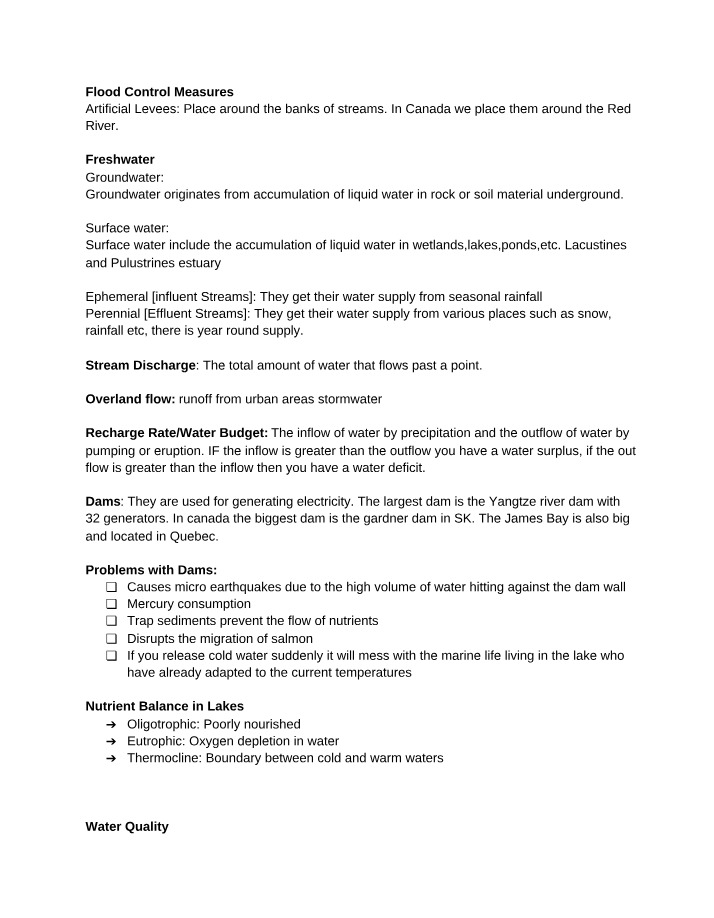 Flood Control Measures and Water Quality Study