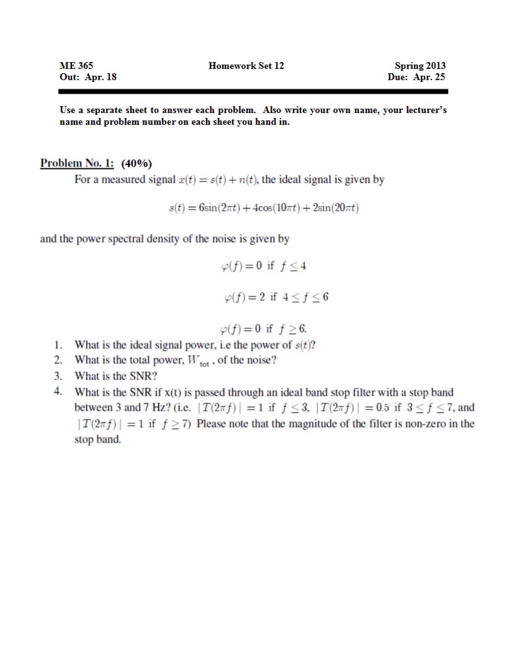 Spring 2013 Homework Twelve